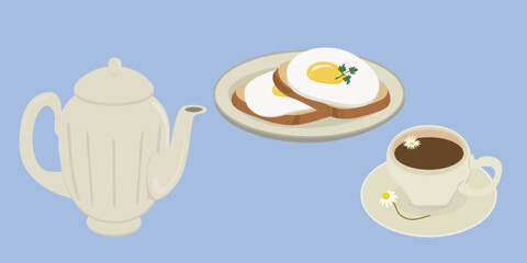 Tea with Toast and Fried Eggs Breakfast