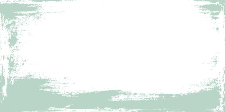 Sage green grunge border frame on white background with distressed paint brush stroke texture for rustic design layout