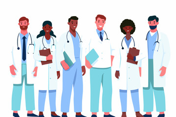 Diverse group of medical professionals standing in a line smiling © Sanjoy