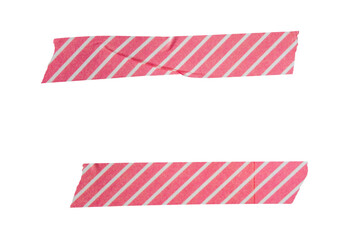 Set of ripped torn striped red adhesive tape on transparent background, washi tape design element