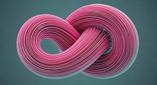 Abstract Pink Mobius Strip Sculpture with Layered Lines Against a Grey Background - Conceptual Art for Modern Design and Creative Projects, Infinitely Looped Shape