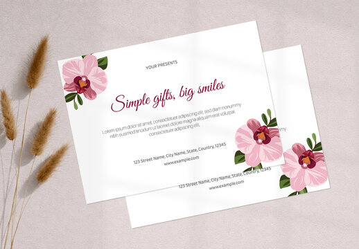 Elegant Floral Gift Card Template with Pink Orchid Illustrations