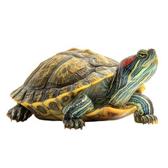 Fototapeta premium Red eared slider turtle isolated on white background studio shot