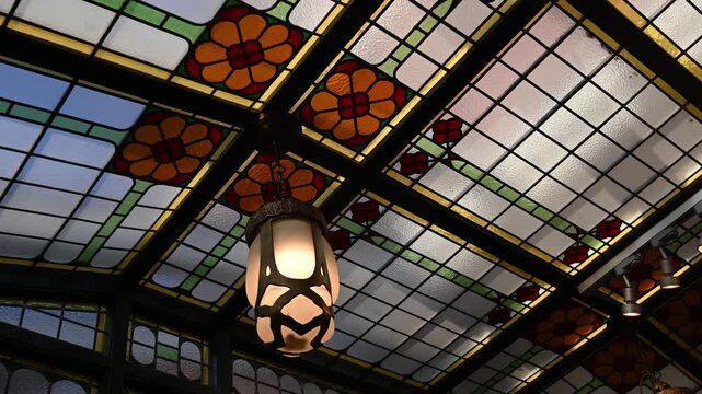 Amsterdam, the Netherlands. 15 February 2026 Ornate 1904 art deco Villa Alsberg architecture with elegant ceiling details and lamps.