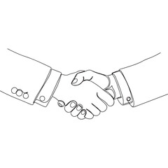 Business handshake in single line drawing style, symbolizing agreement and partnership