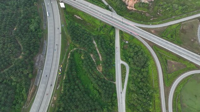 Complex Highway Interchange at Rawang, Malaysia Aerial View 003