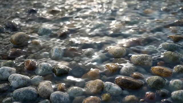 Shallow pebble stream background with gentle surface ripple and stable stones