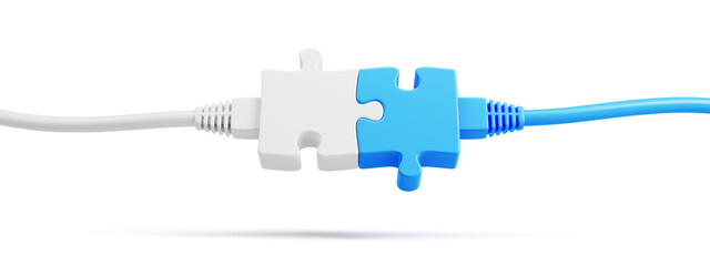 Strategy, business connecting, solution, cooperation, partnership concept. Connecting puzzle pieces on transparent background