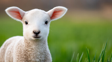 Obraz premium Gentle lamb in spring meadow: symbol of nature and new beginnings
