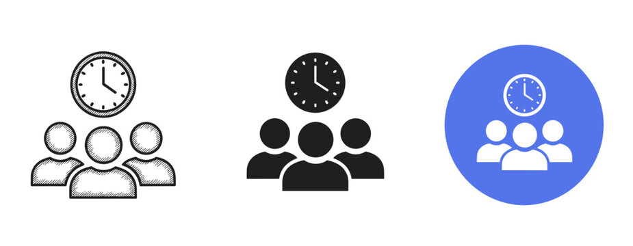 Various icon styles of teamwork and time management