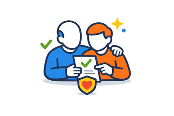 Fototapeta premium Helping someone create a will or plan for their future highlighting clear decision making and personal guidance. A compact visual badge with