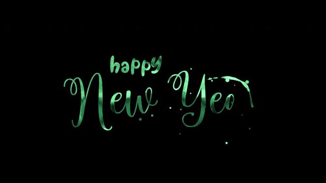 Happy New Year text animation on transparent background.