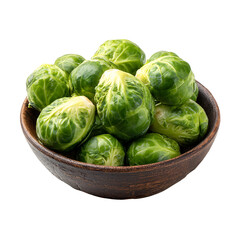 Fototapeta premium Fresh brussels sprouts in a rustic bowl on a white background
