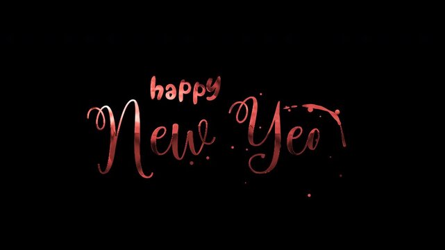 Happy New Year text animation on transparent background.