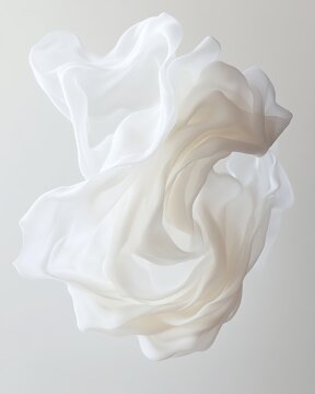 Elegant White Fabric in Motion A Graceful Dance of Silk, Flowing Lightly and Ethereally