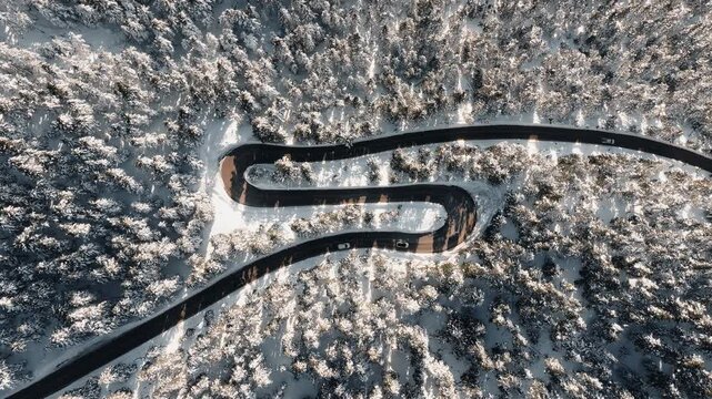 Winding road between Arachova and the Parnassos Ski Center, Mount Parnassus, Greece winter