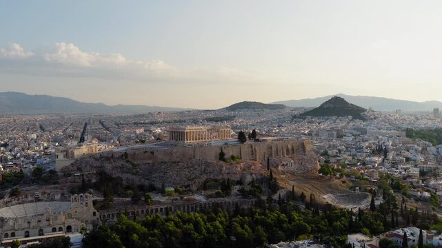 Odeon of Herodes Atticus amphitheatre, Mount Lycabettus Athens Acropolis Parthenon ancient greek landmark Greece