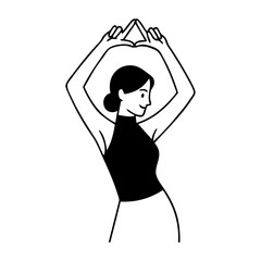 Día internacional de la mujer. 8 de marzo. Dibujo sencillo con líneas de mujer de pie haciendo el símbolo feminista con las manos por encima de la cabeza  © teracreonte
