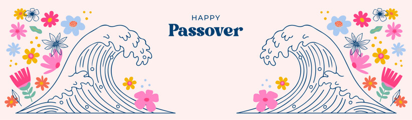 Jewish holiday Passover, Pesach. Floral greeting card, banner with traditional icons. Springtime concept design. Happy Passover © jennylipmic
