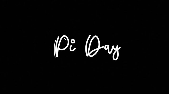 Pi day &pi; One line continuous animated typography intro outro, hand drawn calligraphy monoline vintage text on background, animated Calligraphy lettering animation video white type on black bg backdrop