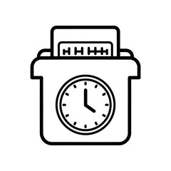 Obraz premium A minimalist black and white illustration of a camera with a timer, featuring a countdown display on top, symbolizing photography and time management.