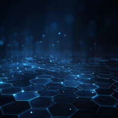 Fototapeta premium Abstract Hexagon in Digital Realm: A futuristic honeycomb-patterned design, awash in shades of blue, pulsates with digital energy.