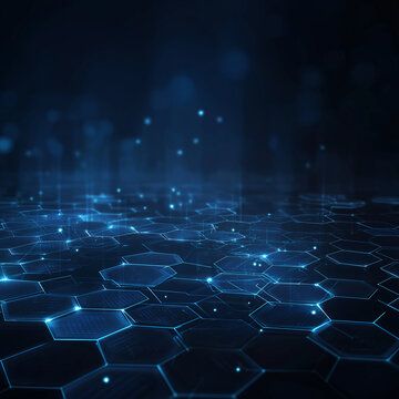 Abstract Hexagon in Digital Realm: A futuristic honeycomb-patterned design, awash in shades of blue, pulsates with digital energy.