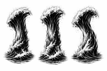 Obraz premium Dynamic Ocean Wave. Ocean wave form vertical surge column, a powerful upward-rising wave mass with compressed energy and fluid structure shown as the same