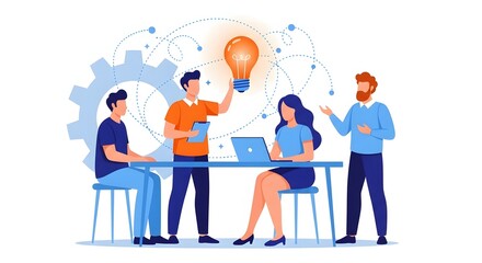 Business Team Brainstorming Idea, Collaboration and Innovation Illustration