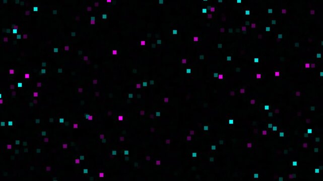 Dynamic Glitchy Pink and Cyan Pixel Noise on Black Background