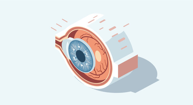 Vector illustration of a detailed eye anatomy cross section on a light background. For use in medical, educational, or science projects.