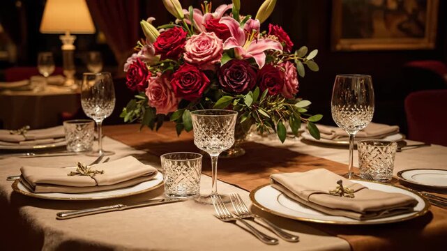 Elegant Table Setting with Floral Centerpiece for Special Occasion.