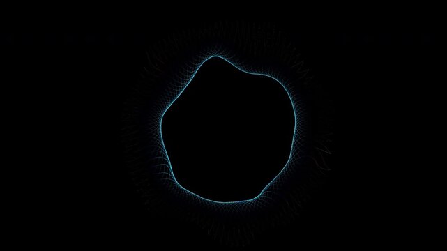 Bright 3d aura particle radiation energy sphere on black background. Abstract alien technology sphere, science, engineering, artificial intelligence slow motion