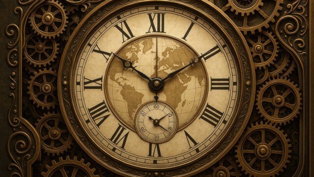 Vintage clockwork world map desktop wallpaper