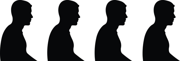 Male head profile silhouettes set, side view human face outline isolated on white background, identity concept illustration © MdAminul