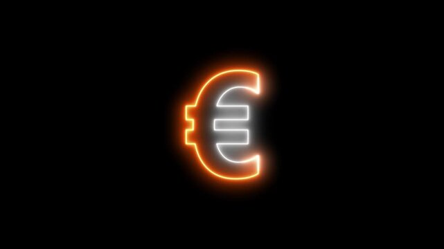 Neon Glowing Euro currency icon, Euro token icon,  digital currency symbol, crypto currency euro coin, fintech blockchain concept, virtual money animation video