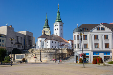 Fototapeta premium Historic cathedral on the Hlinkovo square in Zilina, Slovakia