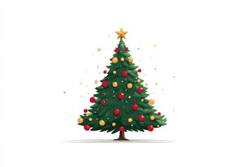 Obraz premium Decorative Christmas tree with golden stars and red balls placed on a white background for holiday celebrations and seasonal joy
