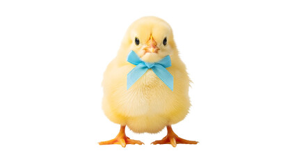 Obraz premium A cute yellow chick wearing a blue bow on transparent background