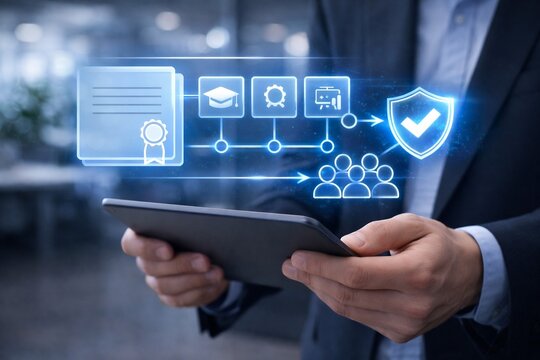 Compliance training completion certificate with verification hologram
