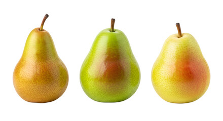 Three pears in a row on a white background isolated on transparent background