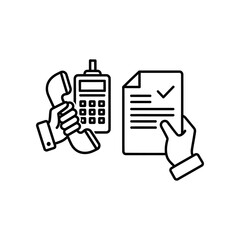 Fototapeta premium Flat design illustration of a hand holding a calculator next to a tax form with an approval checkmark, ideal for finance, accounting, and tax season concepts.