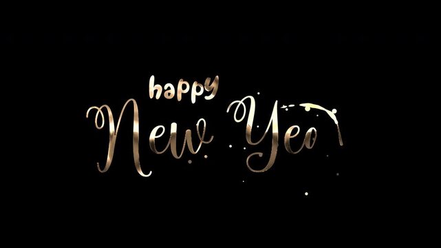 Happy New Year text animation on transparent background.
