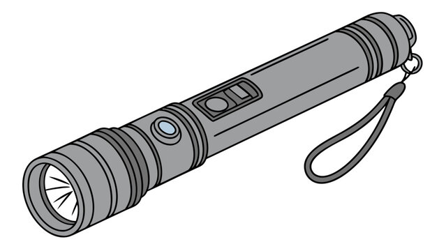 A minimalist vector illustration of a flashlight with a wrist strap on a white background