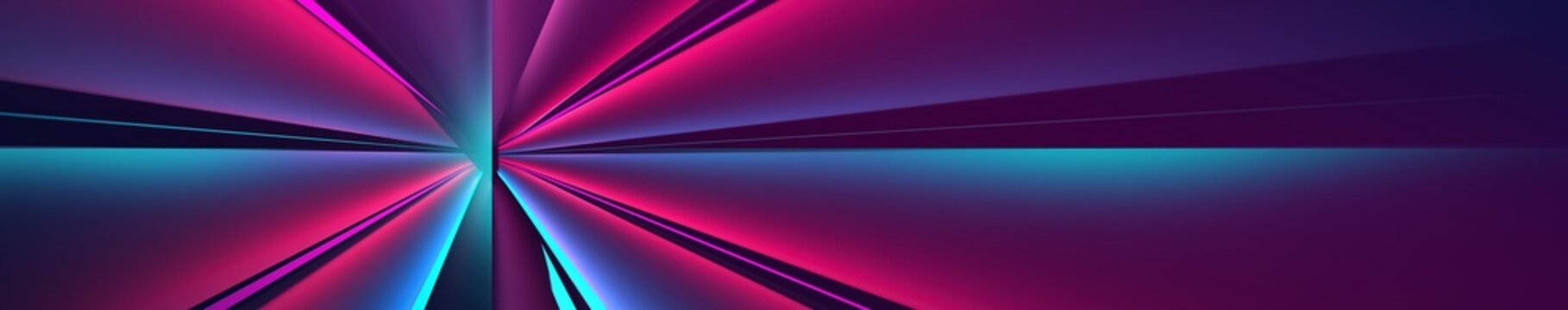 Neon lights cut through the dark background, creating patterns that convey movement and energy. Bright lines draw the eye to the center, inviting exploration.