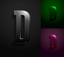 3d dark letter D, condensed gloomy alphabet, vector illustration 10eps.