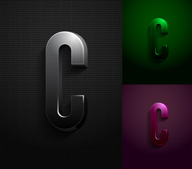 3d dark letter C, condensed gloomy alphabet, vector illustration 10eps.