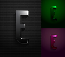 3d dark letter E, condensed gloomy alphabet, vector illustration 10eps.