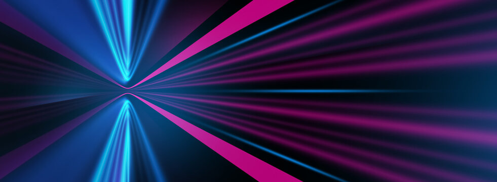 Empty dark abstract background. Background of empty show scene. Glow of neon lights on an empty concert venue. Reflection of light on the pavement.