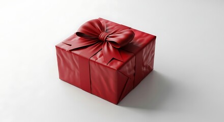 Fototapeta premium A red gift box with a bow on top wrapped in shiny paper